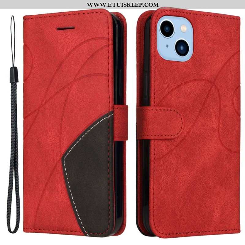 Etui Folio do iPhone 14 Plus Dwukolorowa Sygnowana Sztuczna Skóra